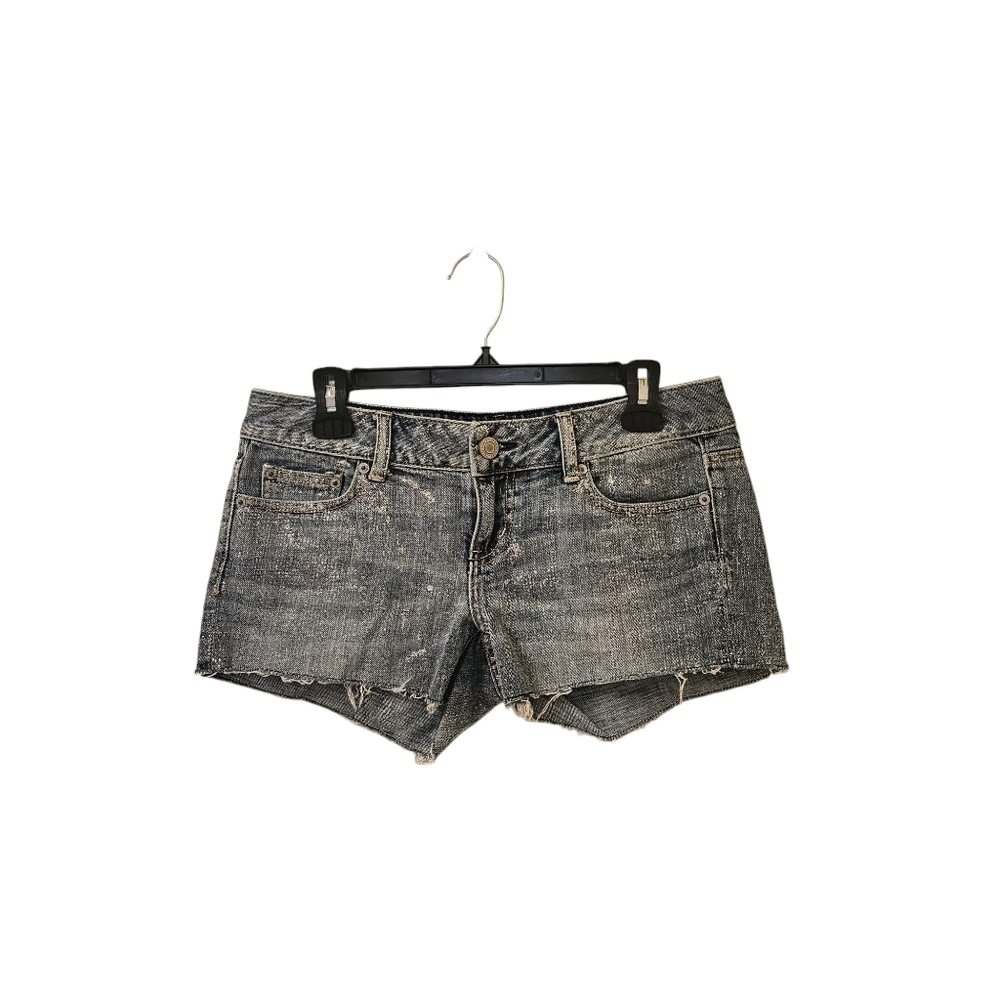 American Eagle Jean Shorts With Silver Glitter Sparkle Size 4 Low Rise
